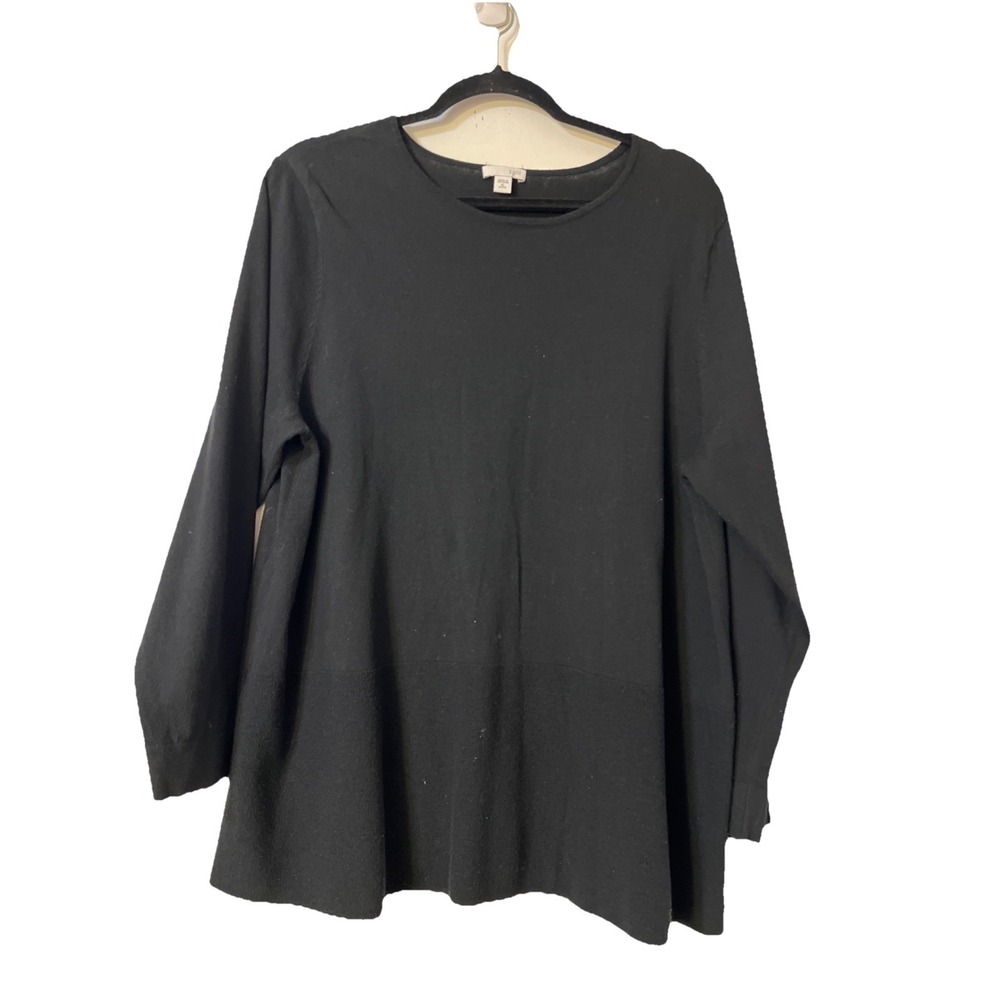 J Jill Sweater Womens Sweater XL Black Cotton Lightweight Pullover Tunic